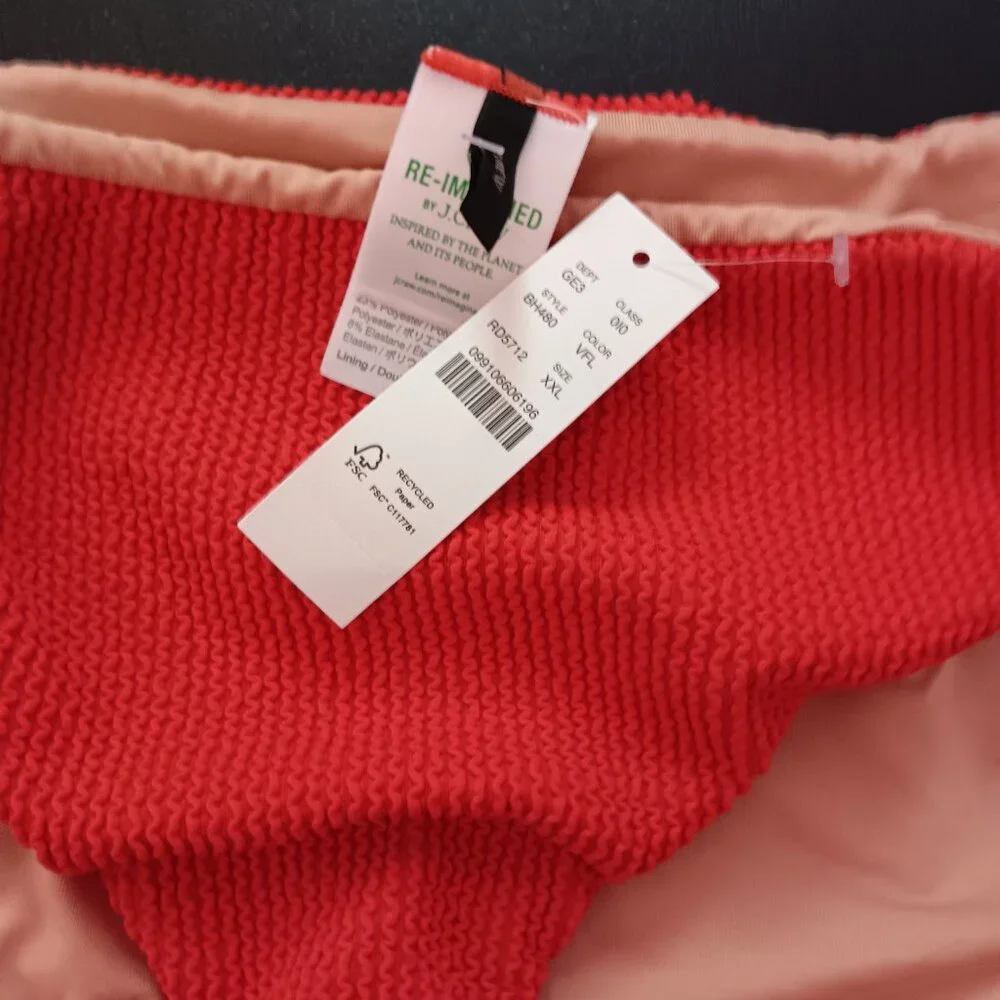 J Crew Women's Scrunchie Hipster Bikini Bottom Vivid Flame XXL NWT